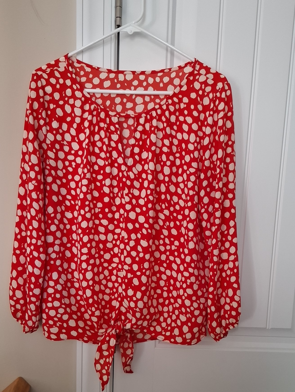 Red Polka Dot Tie-Front Blouse